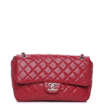 Chanel Lambskin Perforated Jumbo Punch Flap Red 3 of 8