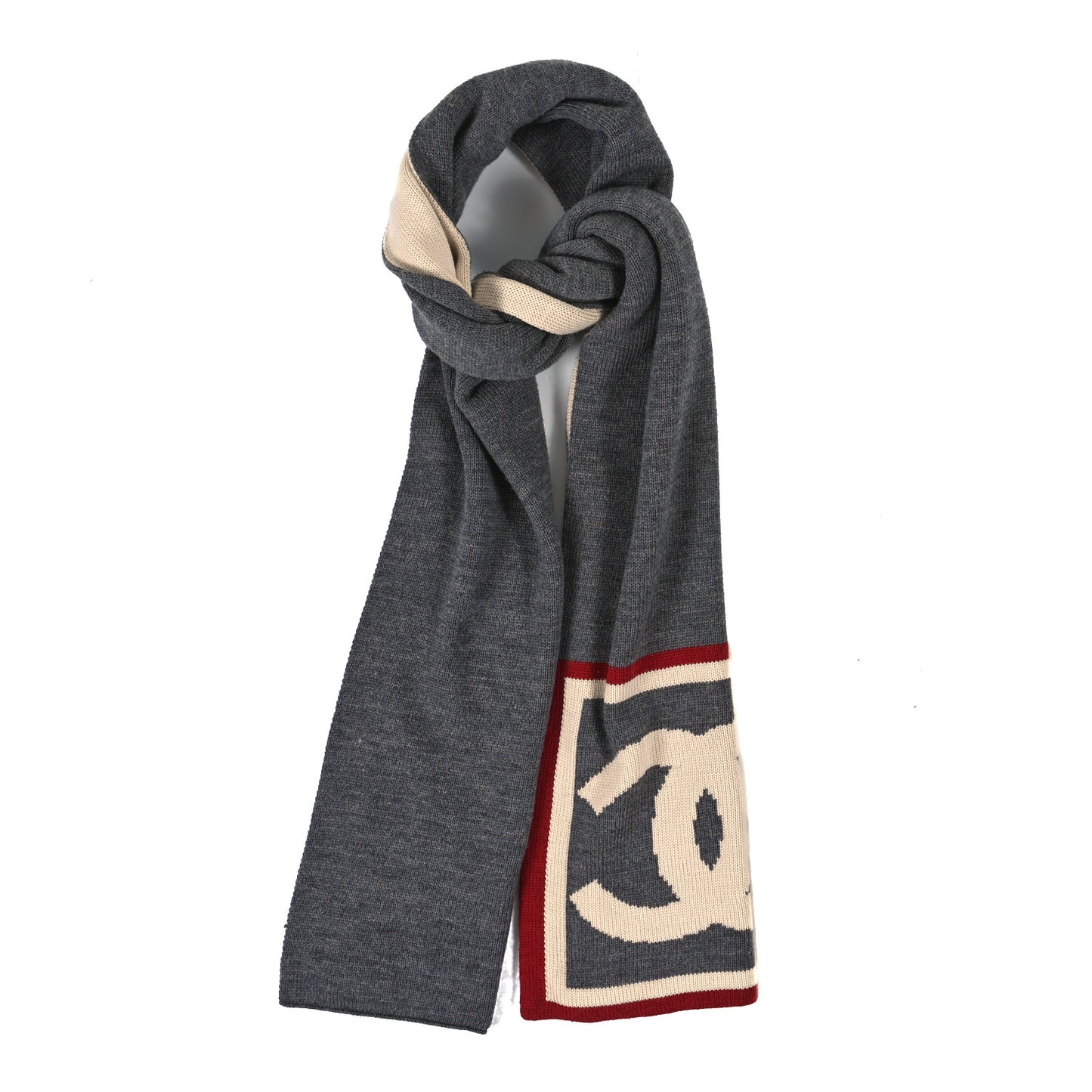 Cashmere Wool Silk CC Scarf Grey White Red