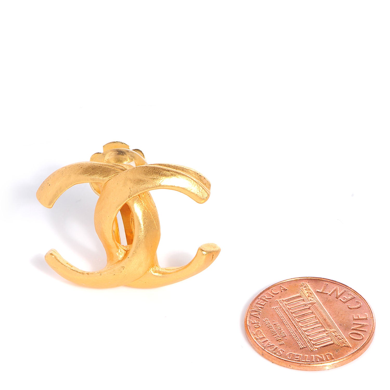 Chanel CC Clip On Earrings Matte Gold 2 of 5