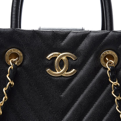 Chanel Caviar Chevron Quilted Coco Handle Shopping Tote Black 13 of 14