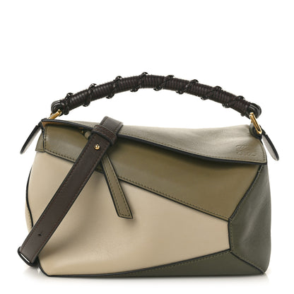 Loewe Calfskin Small Puzzle Edge Bag Laurel Green Light Oat 1 of 9