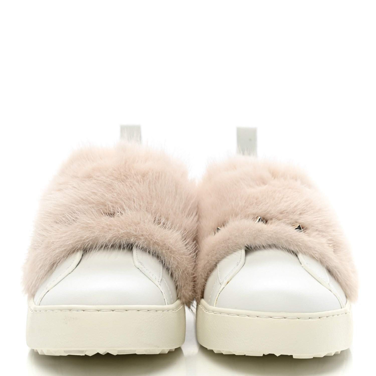 Valentino Garavani Calfskin Mink Fur Sneakers 38.5 White Rosa 2 of 11