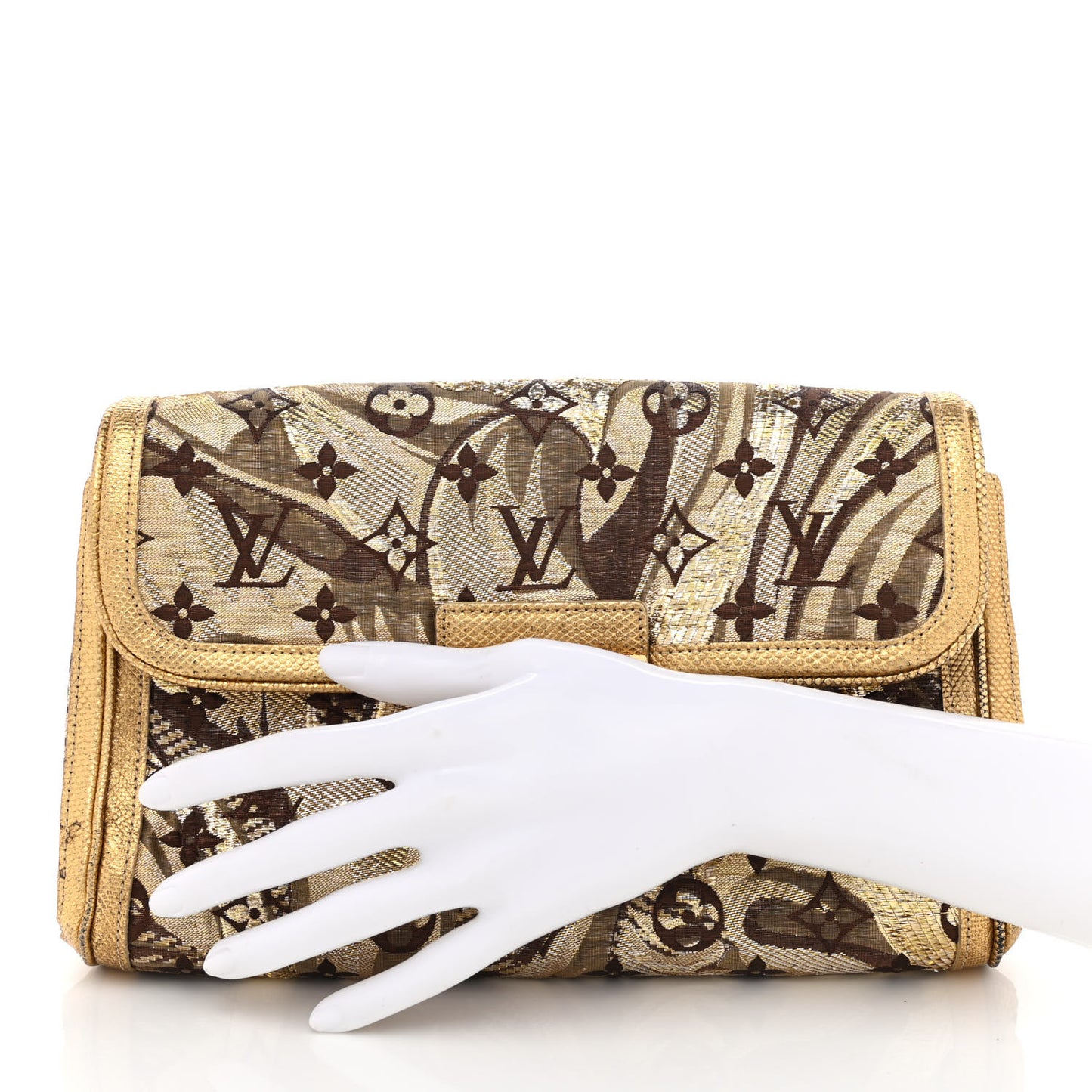 Monogram Brocade Thalie Clutch Gold