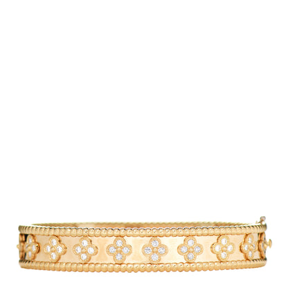 Van Cleef & Arpels 18K Yellow Gold Diamond Perlee Clovers Bangle Bracelet M 1 of 3