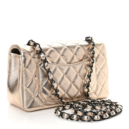 Chanel Metallic Lambskin Quilted Mini Rectangular Flap Gold Black 2 of 8