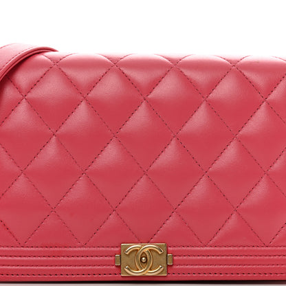 Chanel Lambskin Quilted Boy Wallet On Chain WOC Pink 9 of 14