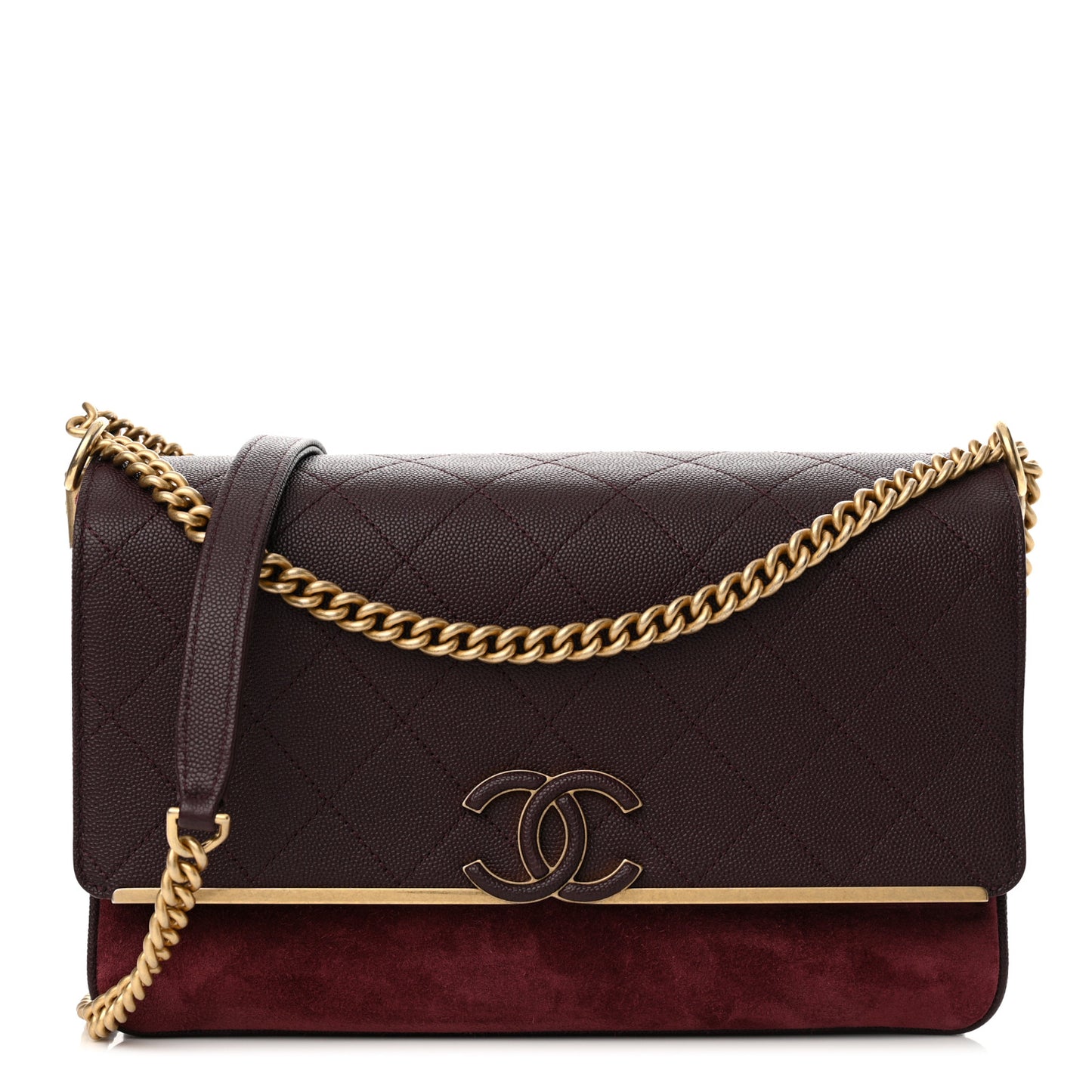 Caviar Suede Stitched Lady Coco Flap Burgundy