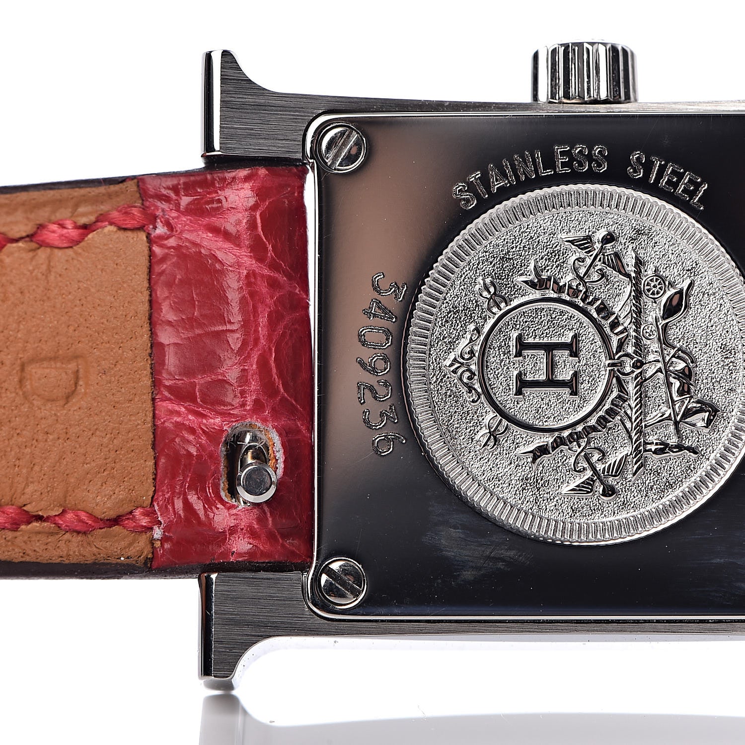 Hermes Stainless Steel Alligator Diamond Mother of Pearl 17.2mm Heure H Hour Quartz Watch Braise 6 of 11