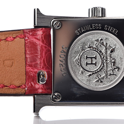 Hermes Stainless Steel Alligator Diamond Mother of Pearl 17.2mm Heure H Hour Quartz Watch Braise 6 of 11