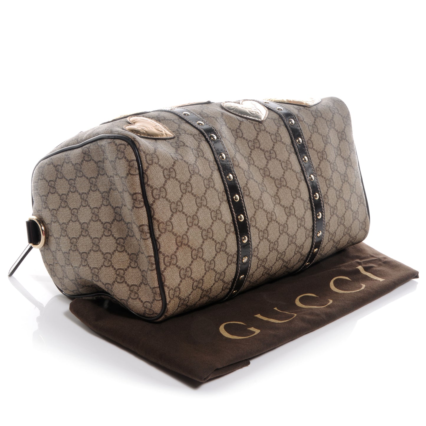 Monogram Guccissima Hearts Studded Medium Joy Boston Dark Brown