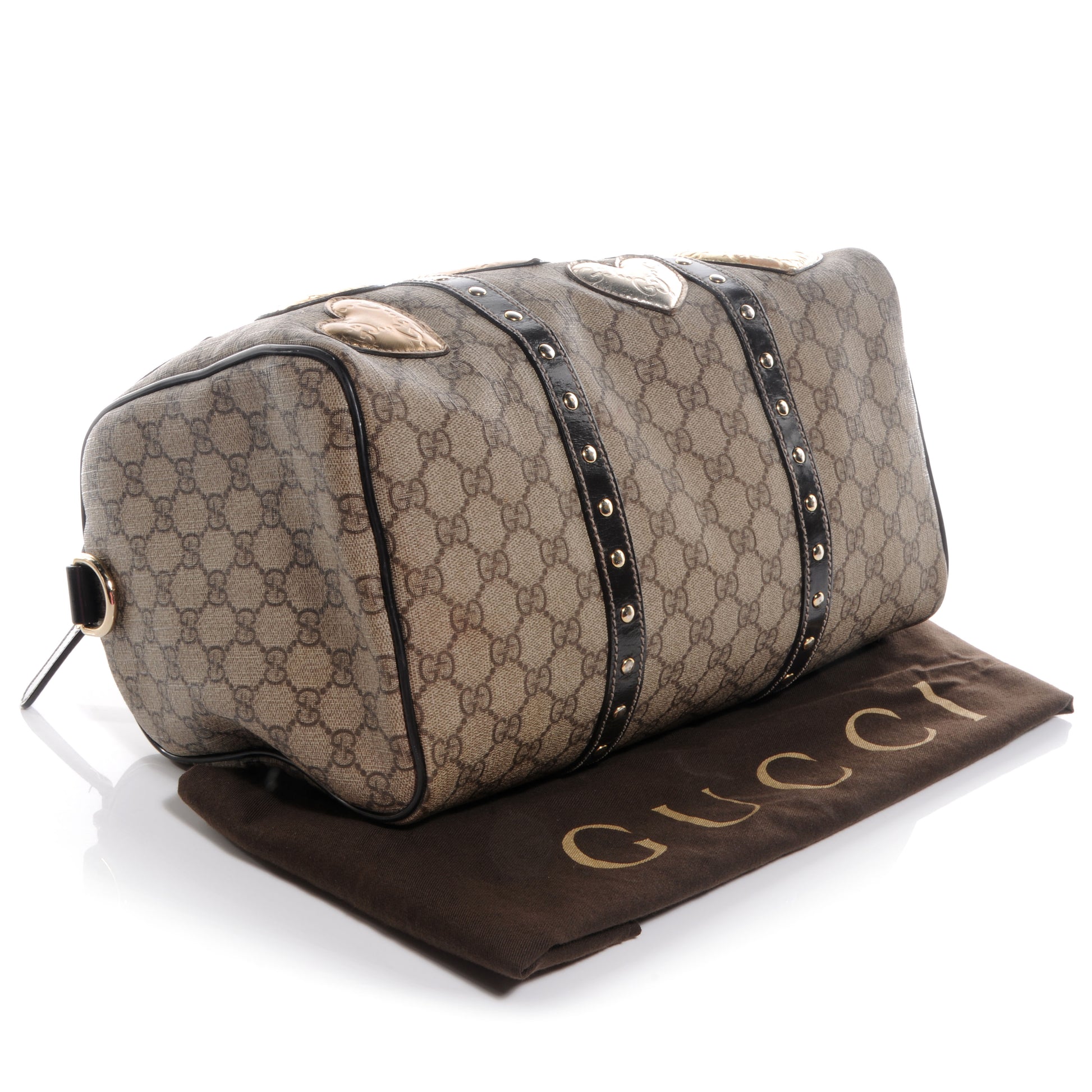 Gucci Monogram Guccissima Hearts Studded Medium Joy Boston Dark Brown 4 of 8