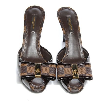 Louis Vuitton Damier Ebene Patent Valentine Mules 37.5 2 of 8