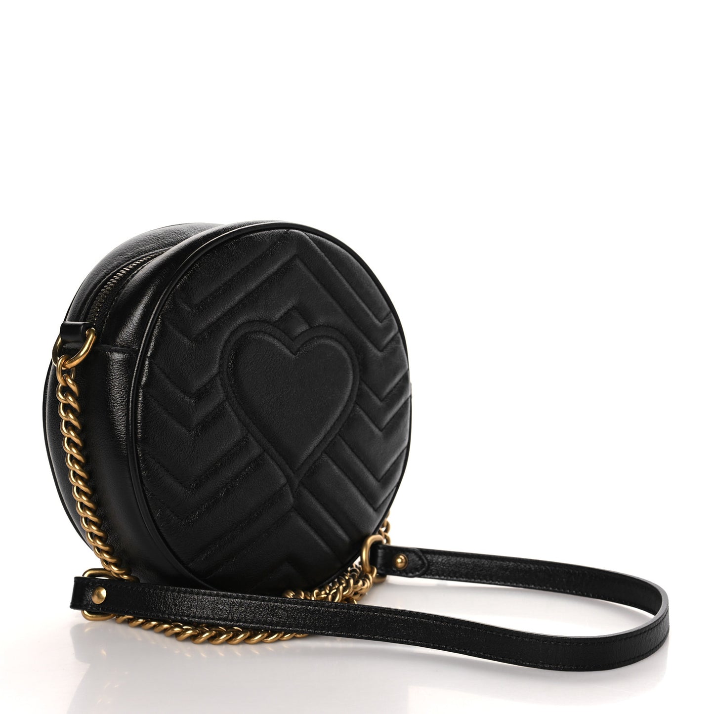 Azalea Calfskin Matelasse Heart Mini GG Marmont Round Shoulder Bag Black