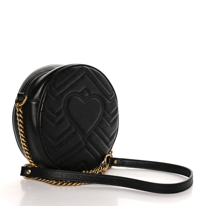 Gucci Azalea Calfskin Matelasse Heart Mini GG Marmont Round Shoulder Bag Black 2 of 8