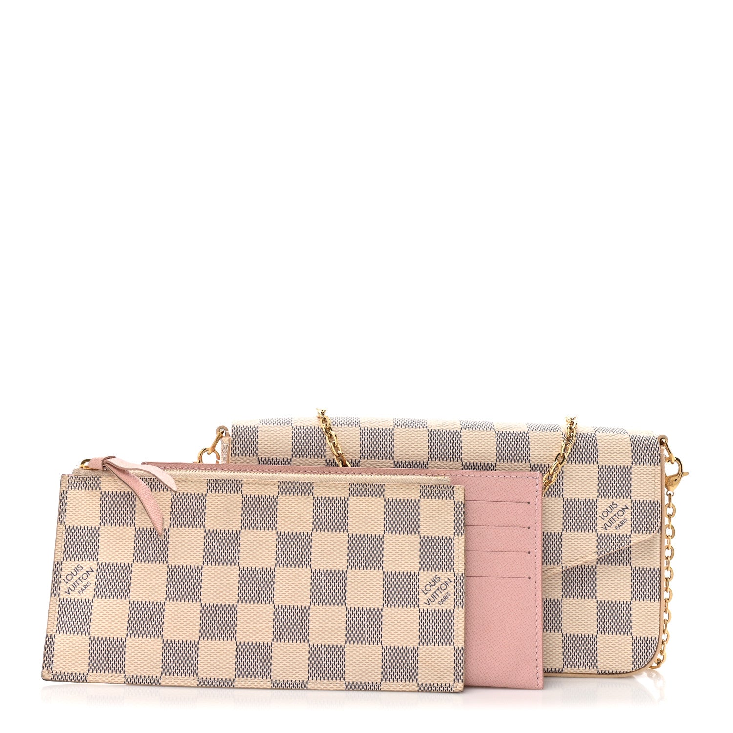 Louis Vuitton Damier Azur Pochette Felicie Chain Wallet Rose Ballerine 3 of 18