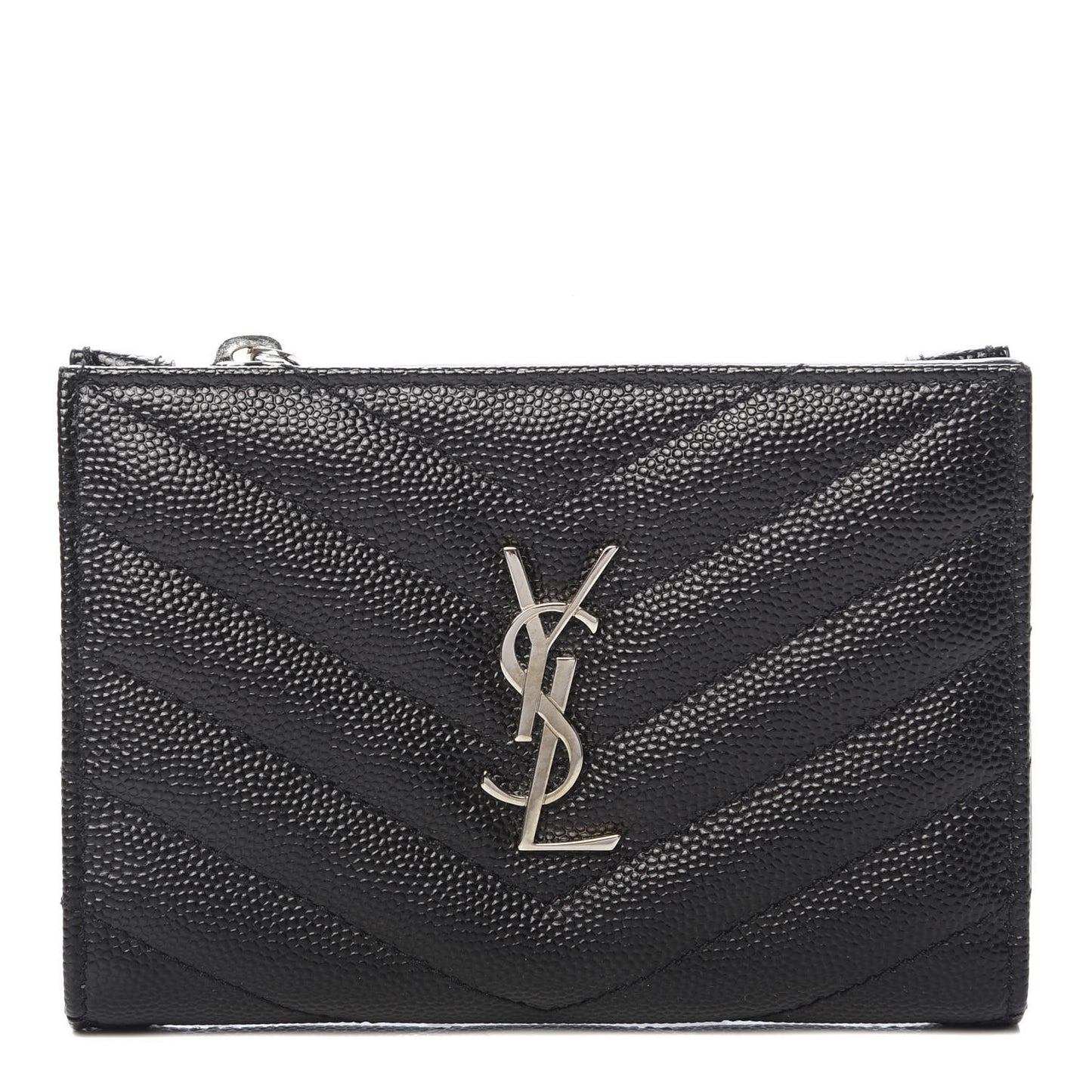 Grain De Poudre Matelasse Chevron Monogram Zipped Two-Part Wallet Black