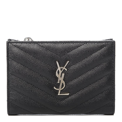 Saint Laurent Grain De Poudre Matelasse Chevron Monogram Zipped Two-Part Wallet Black 1 of 9