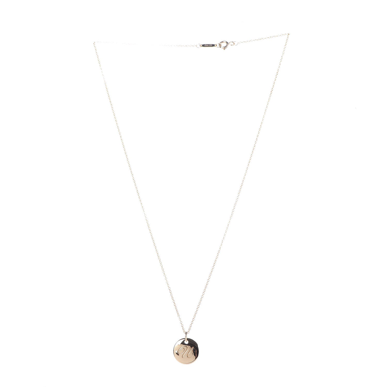 Tiffany 18K Yellow Gold Notes Letter U Disc Charm Pendant Necklace 3 of 7