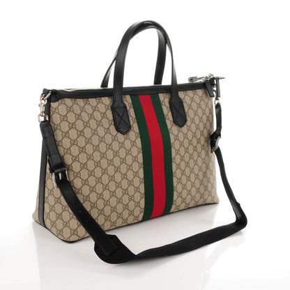 Gucci GG Supreme Monogram Web Medium Zippered Tote Beige Black 3 of 7