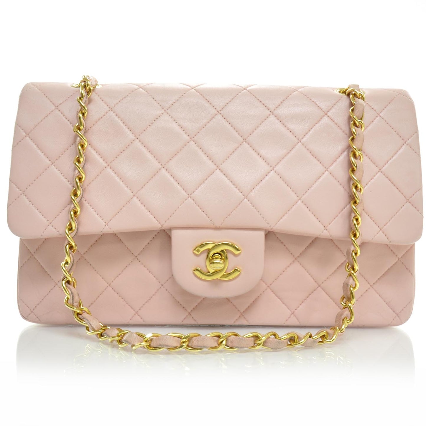 Lambskin Medium Double Flap Pink GHW