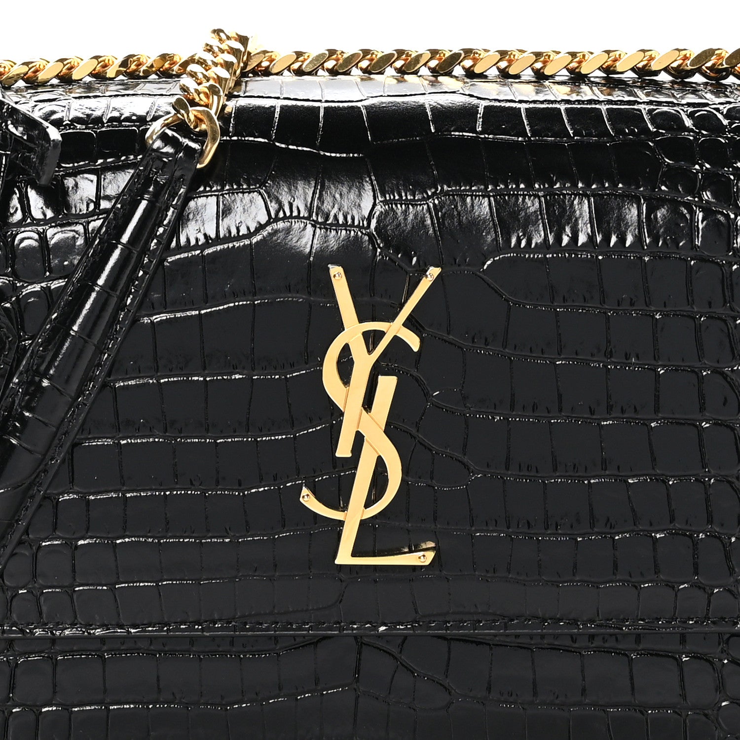 Saint Laurent Calfskin Crocodile Embossed Medium Monogram Sunset Black 9 of 11