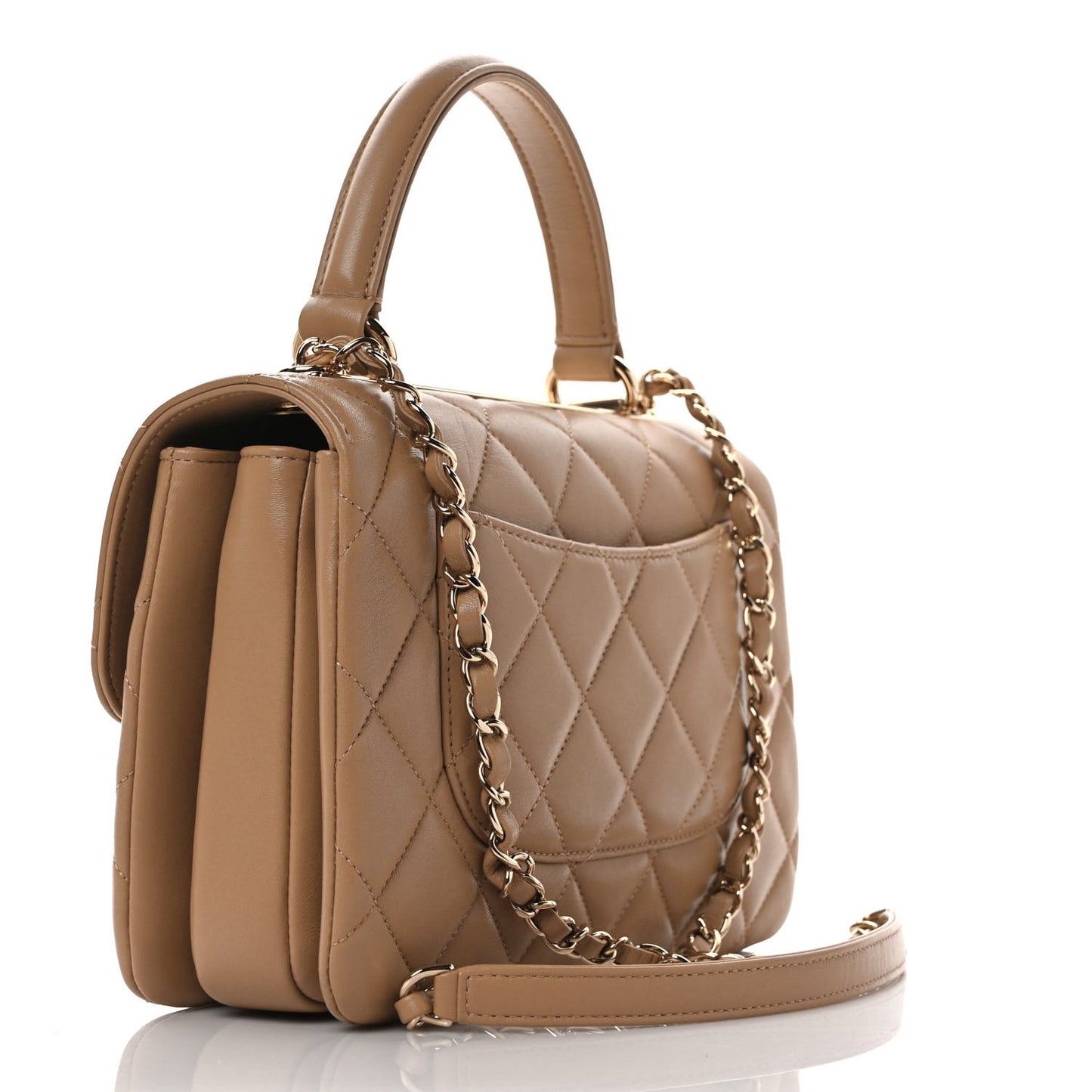 Lambskin Quilted Small Trendy CC Dual Handle Flap Bag Beige