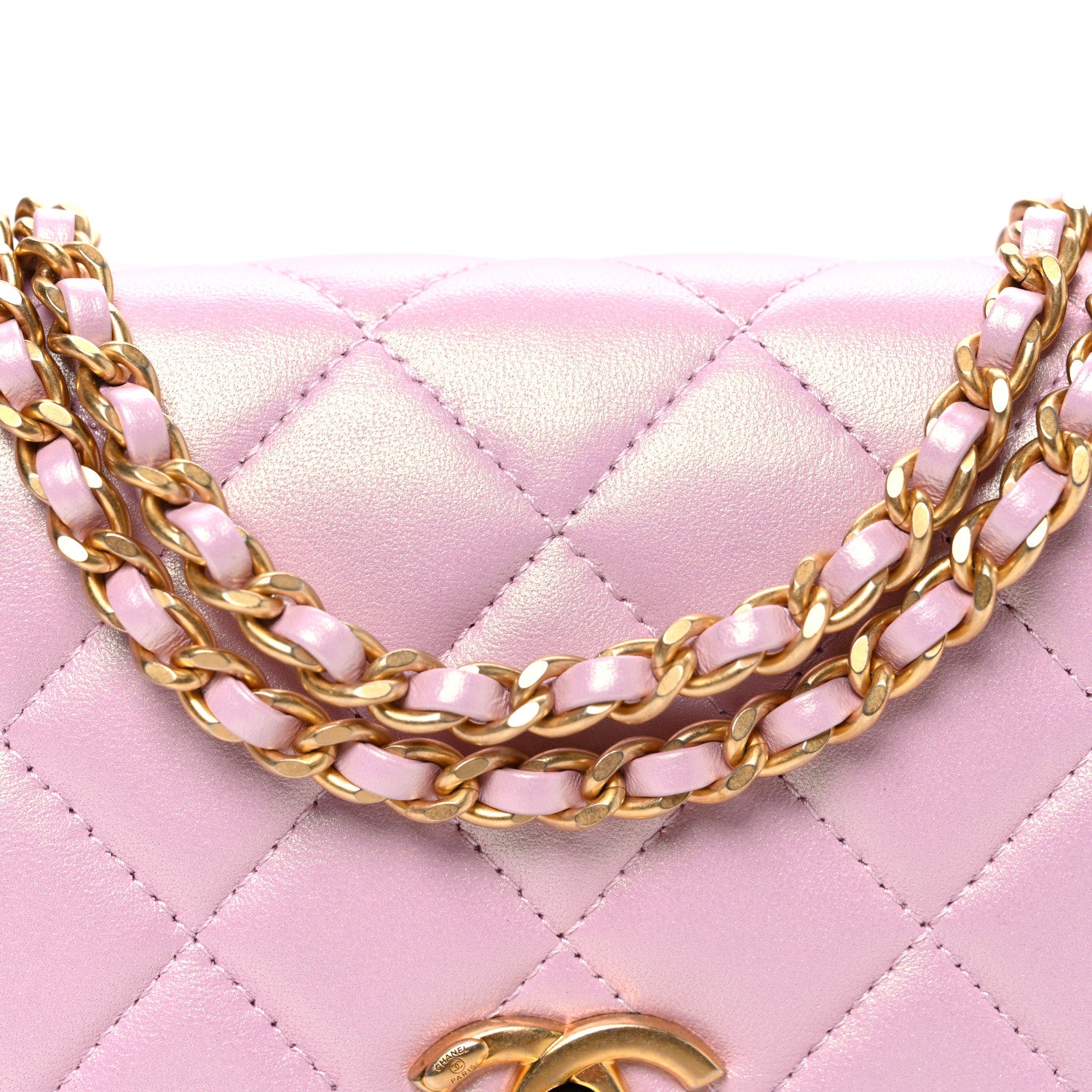 Chanel Iridescent Lambskin Quilted CC Pearl Wallet on Chain WOC Pink 9 of 11