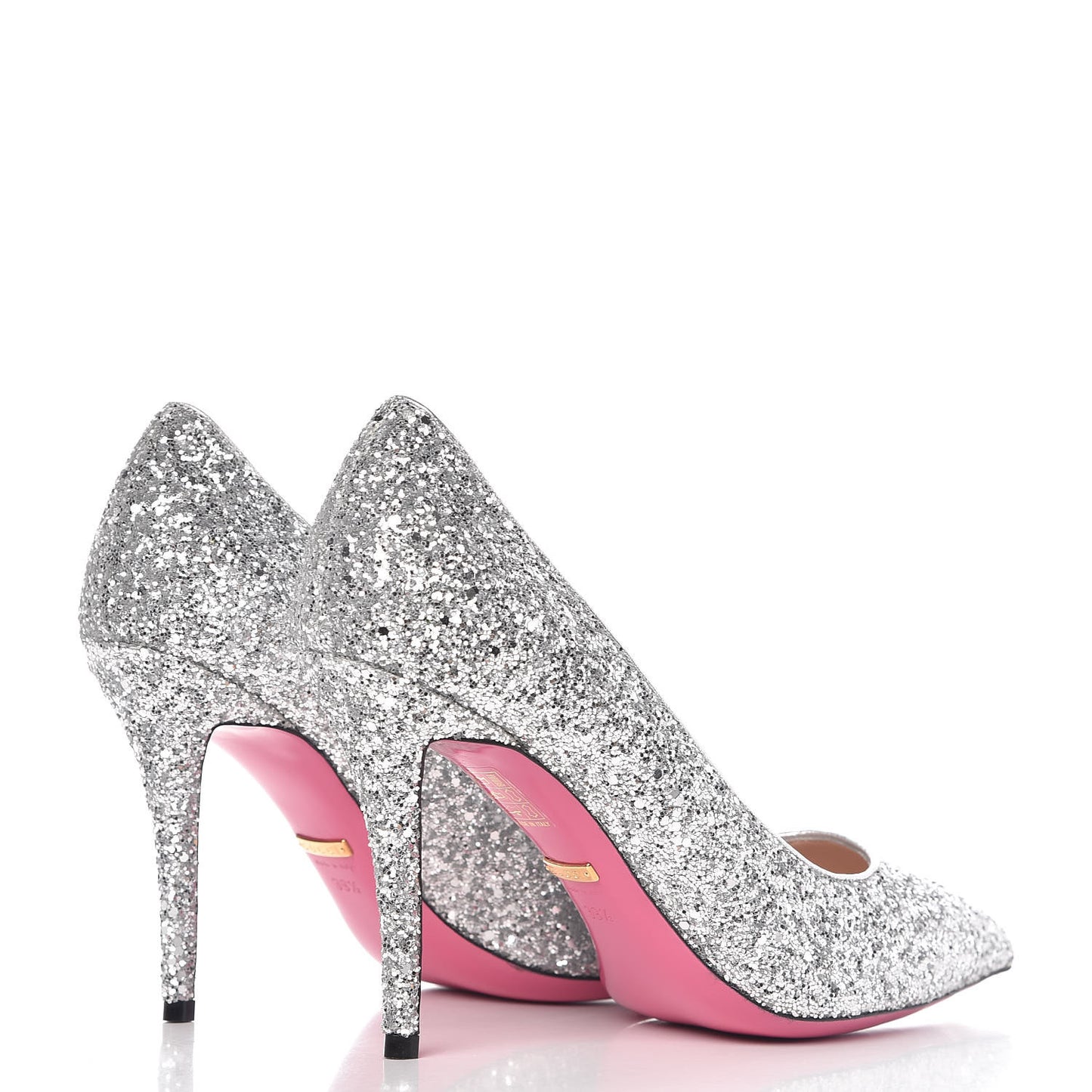 Nappa Silk Glitter Removable Crystal Heart Pumps 39.5 Argento