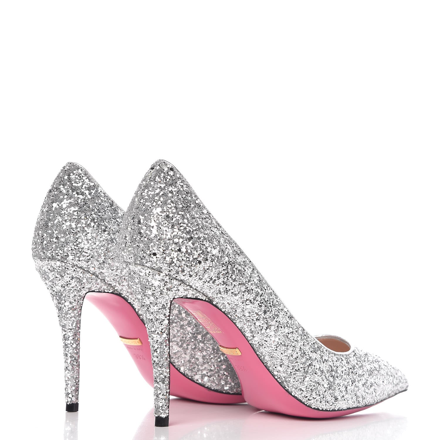 Gucci Nappa Silk Glitter Removable Crystal Heart Pumps 39.5 Argento 8 of 14