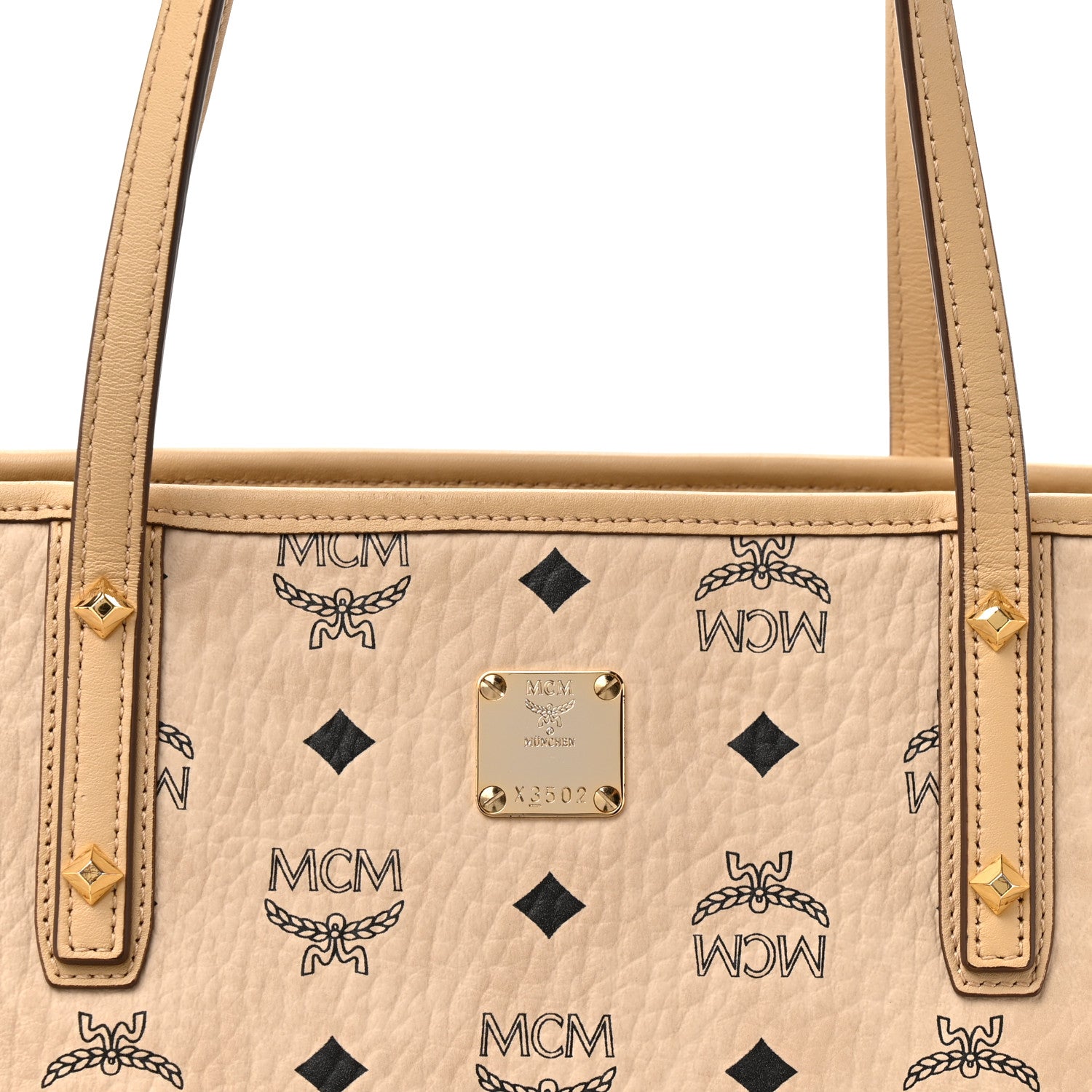 MCM Visetos Medium Top Zip Shopper Tote Beige 8 of 12