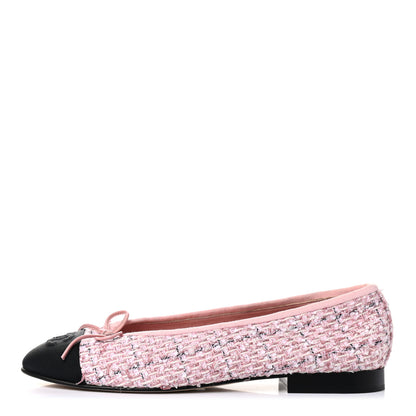 Chanel Tweed Grosgrain Cap Toe Ballerina Flats 37.5 Pink Black 1 of 8