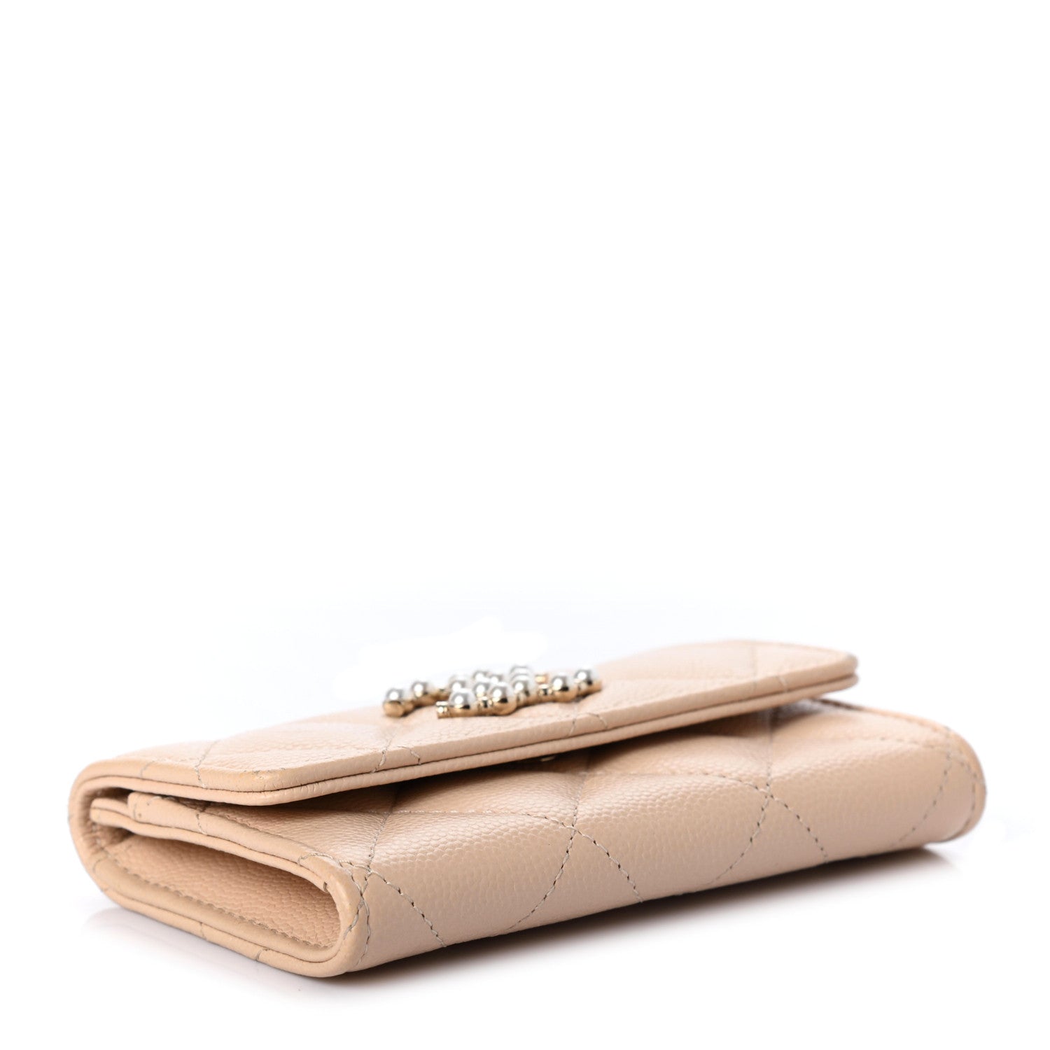 Chanel Caviar Pearl Quilted Coco Candy Flap Card Holder Beige 4 of 8