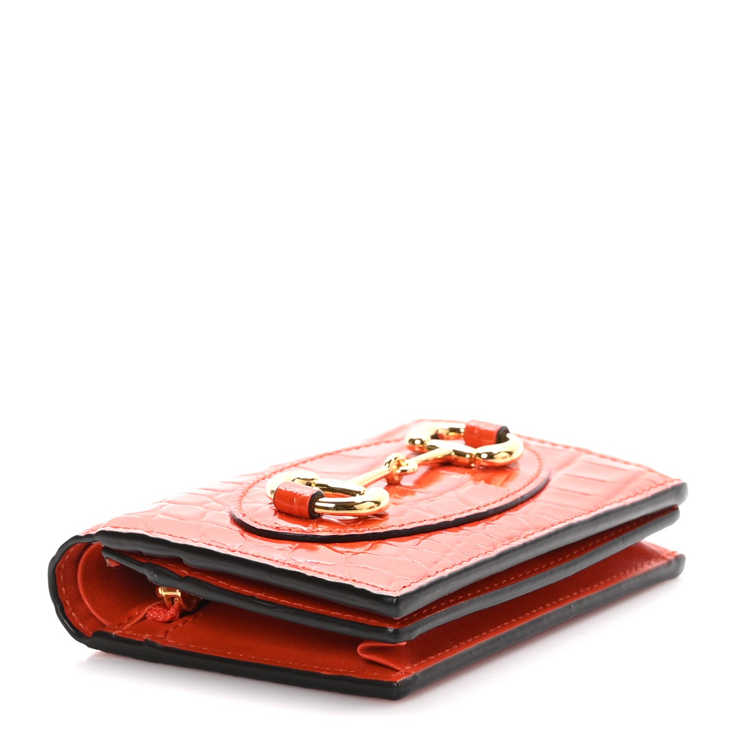 Boarded Plutone Crocodile Horsebit 1955 Card Case Wallet Sun Orange