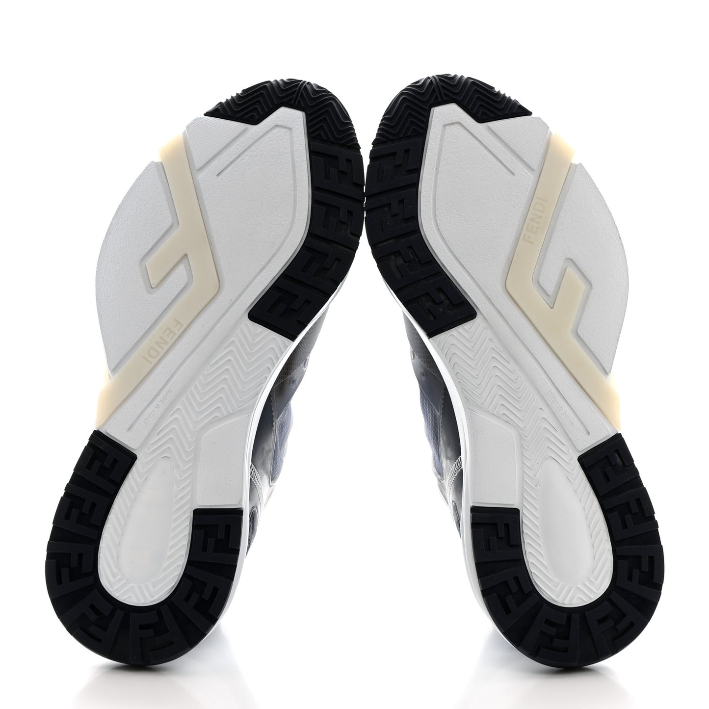 Fabric Calfskin Rubber Transparent Mens Fendi Flow Low Top Sneakers 9 Blue White