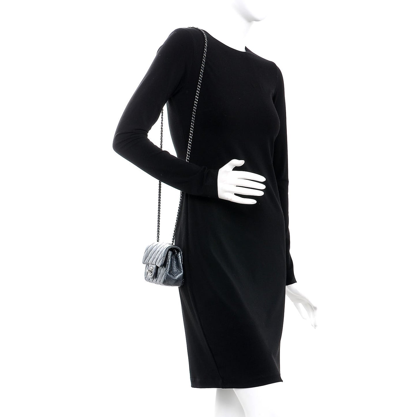 Metallic Caviar Quilted Extra Mini Flap Dark Grey