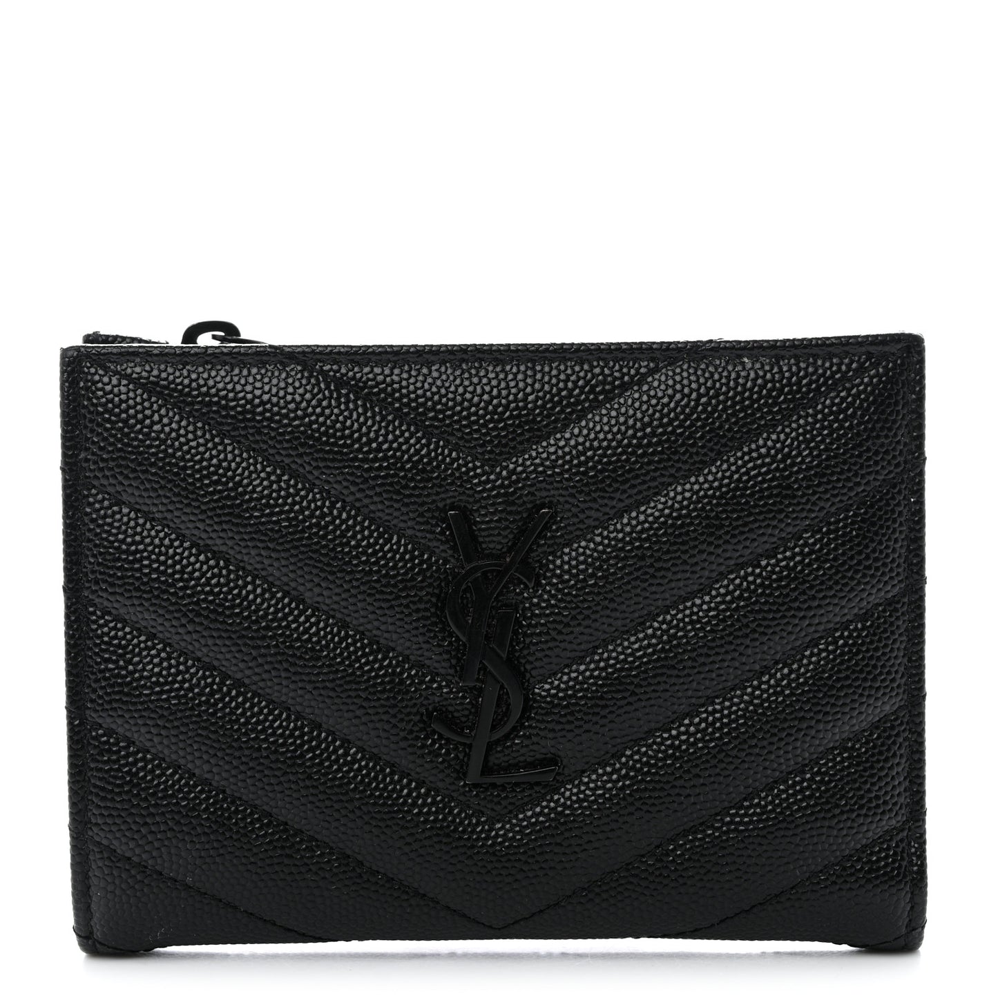 Grain De Poudre Matelasse Chevron Monogram Zipped Two-Part Wallet Black