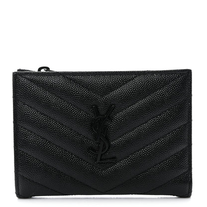 Saint Laurent Grain De Poudre Matelasse Chevron Monogram Zipped Two-Part Wallet Black 1 of 10