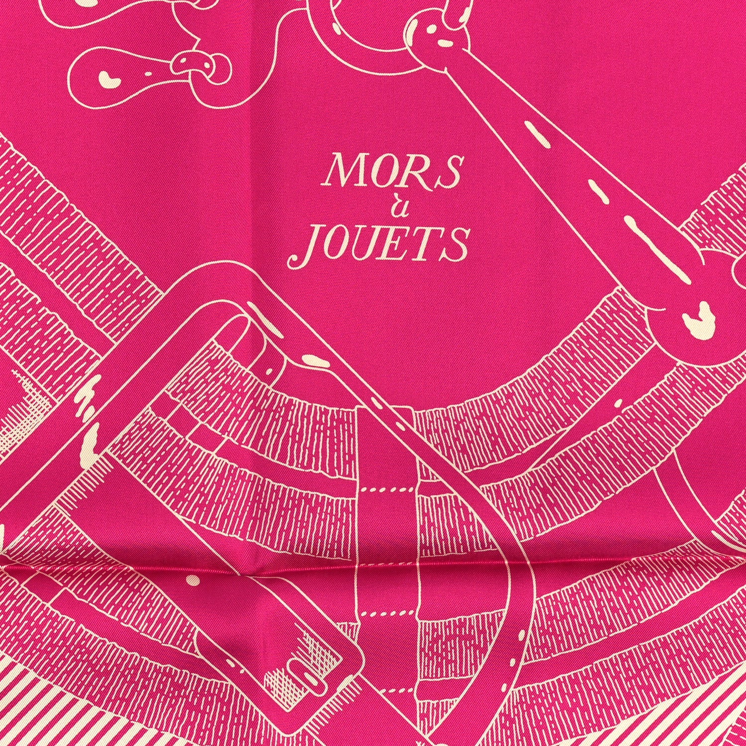 Hermes Silk Mors A Jouets Chemise Scarf 90 Petunia Creme 5 of 5