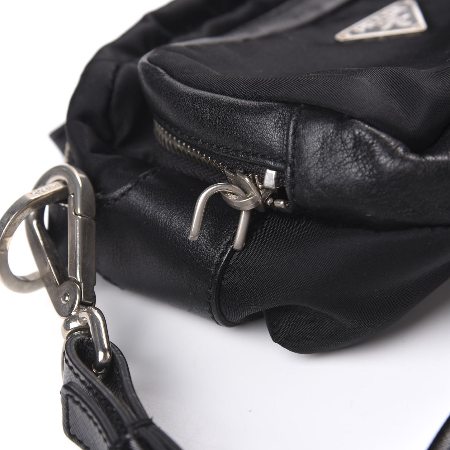 Soft Calfskin Saffiano Nylon Shoulder Bag Black