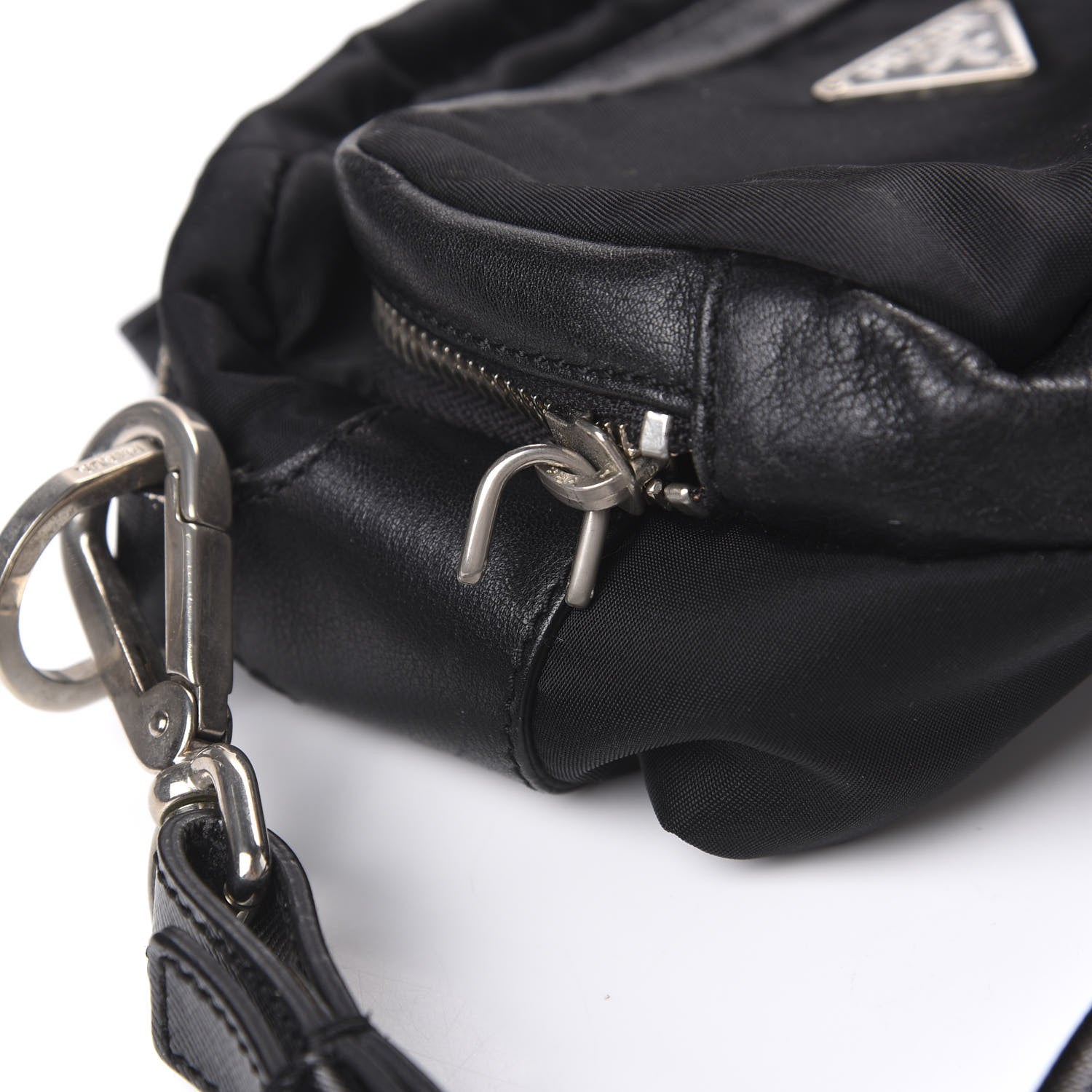 Prada Soft Calfskin Saffiano Nylon Shoulder Bag Black 6 of 9