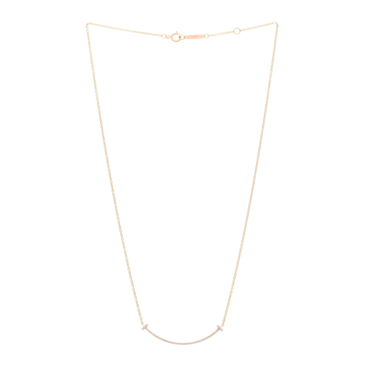 18K Rose Gold Diamond Small T Smile Pendant Necklace