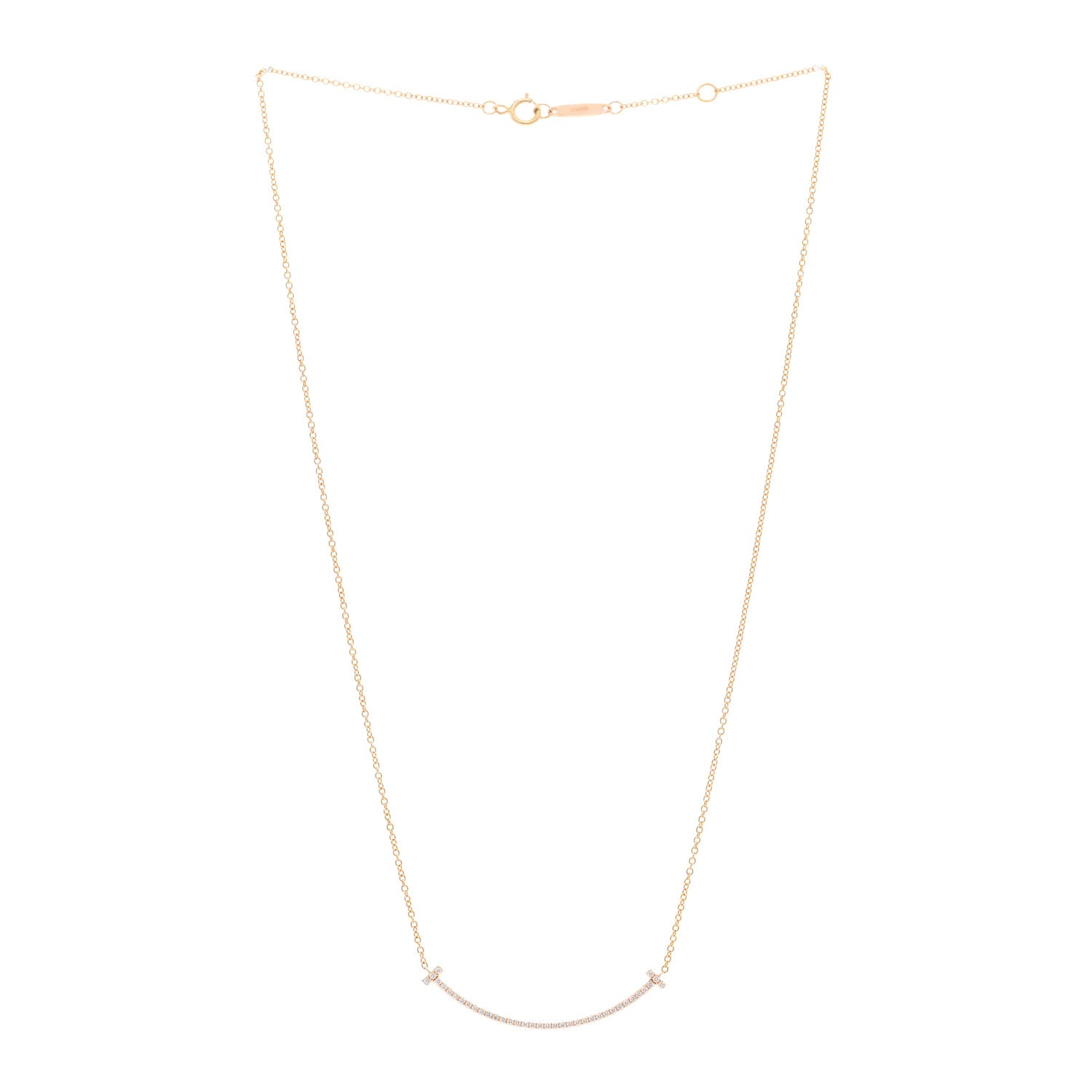 Tiffany 18K Rose Gold Diamond Small T Smile Pendant Necklace 3 of 4