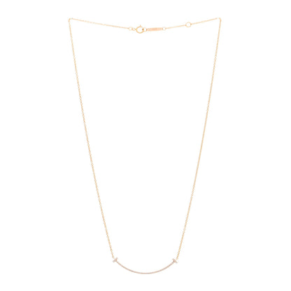 Tiffany 18K Rose Gold Diamond Small T Smile Pendant Necklace 3 of 4