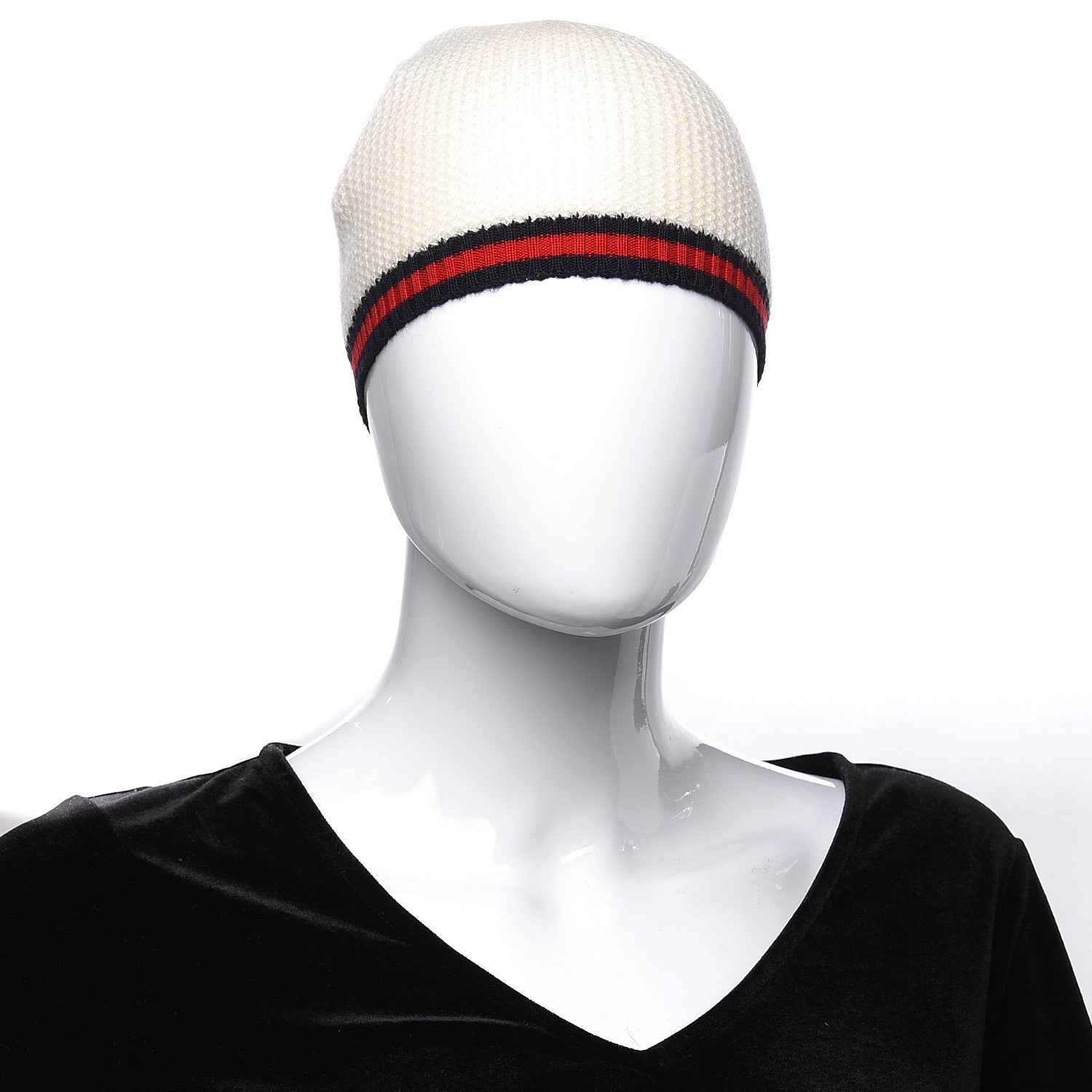 Gucci Cashmere Web Beanie Hat L White 2 of 3