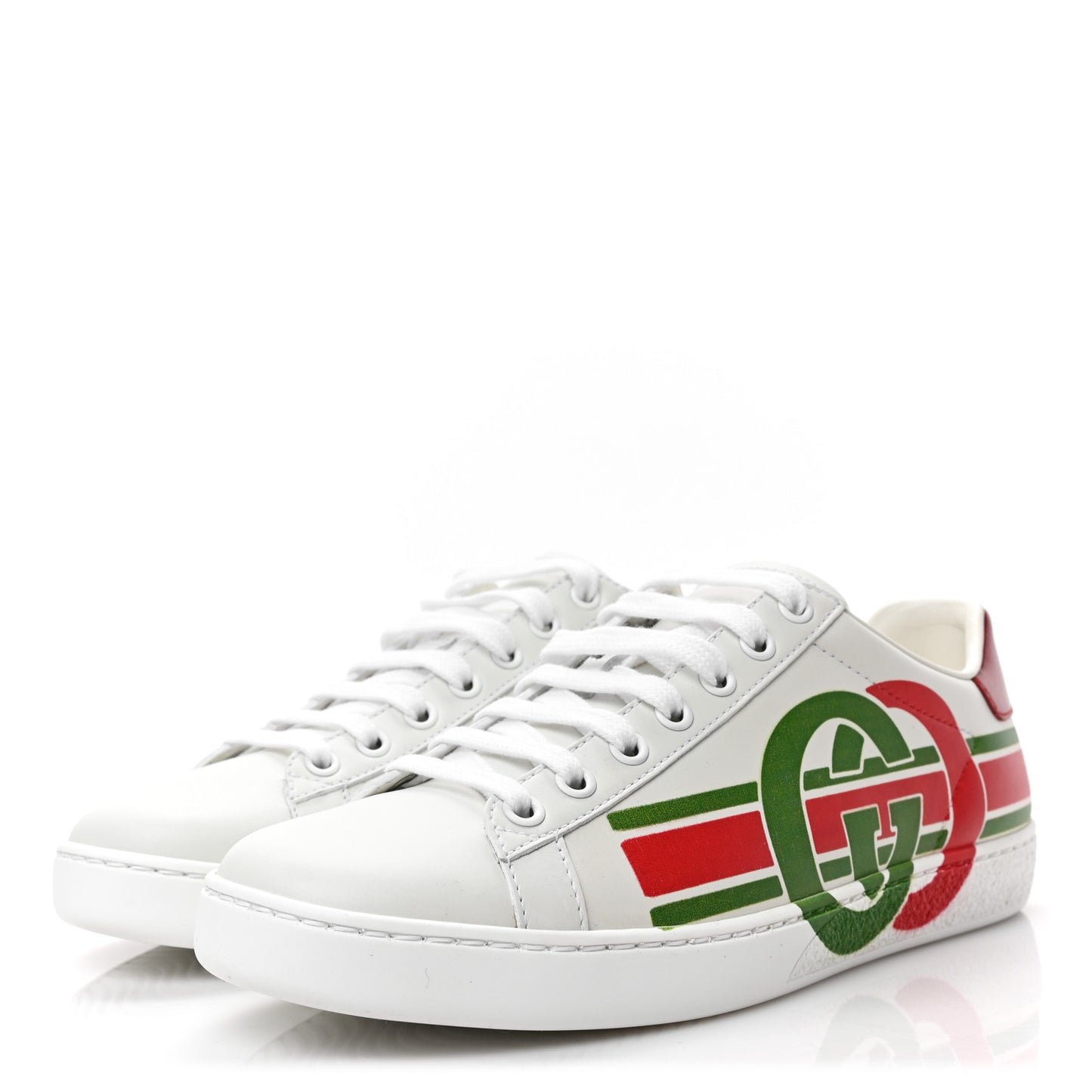 Calfskin Interlocking G Womens New Ace Sneakers 37 White Red Flame Green