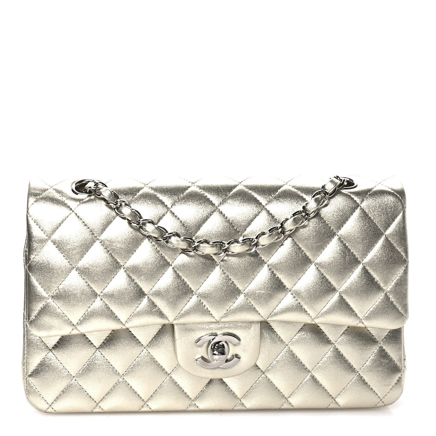 Chanel Metallic Lambskin Quilted Medium Double Flap Pale Gold 1 of 12