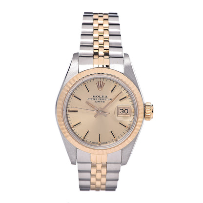 Rolex Stainless Steel 18K Yellow Gold 26mm Oyster Perpetual Date Watch Champagne 69173 1 of 7