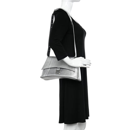 Balenciaga Metallic Soft Textured Calfskin Small Downtown Shoulder Bag Silver 2 of 10