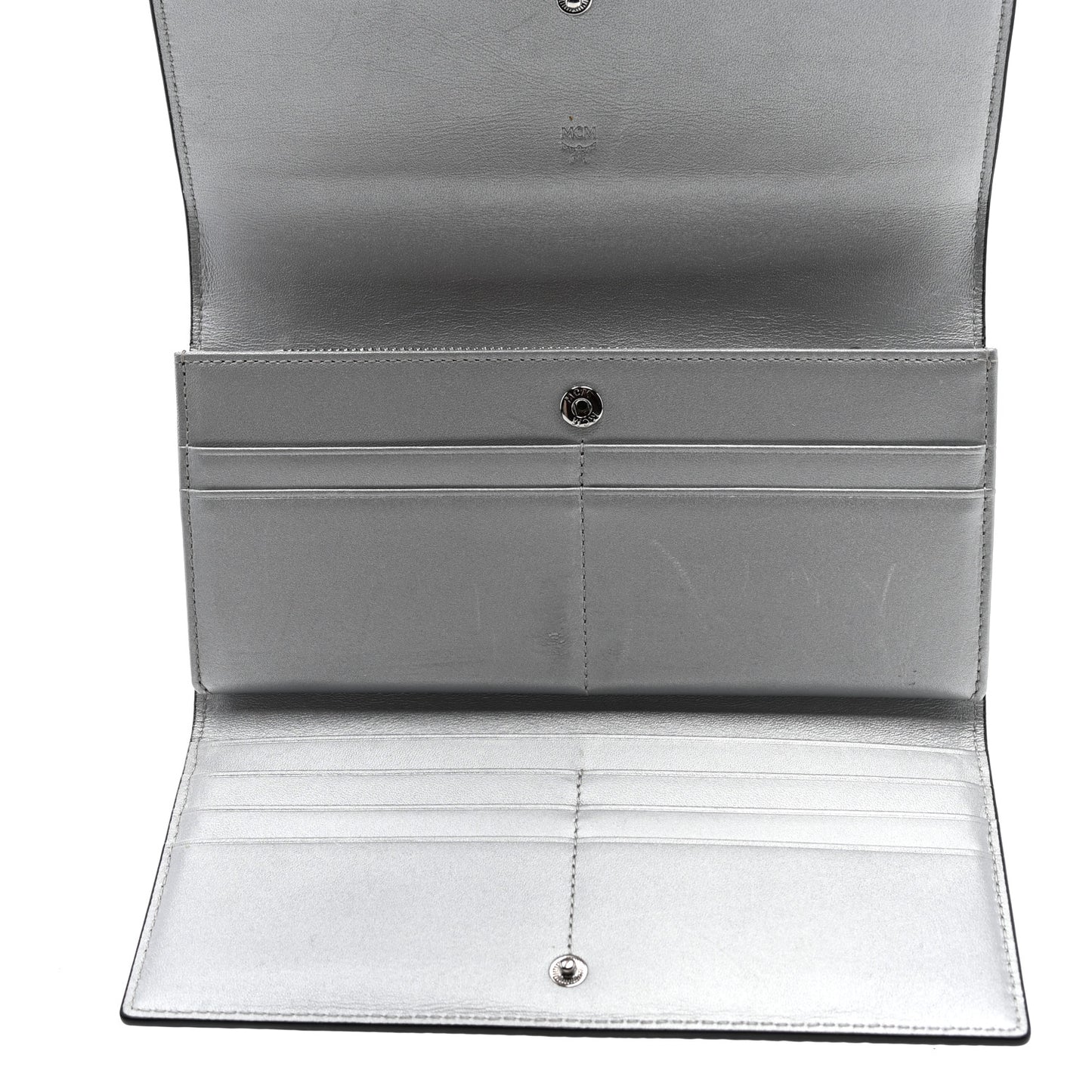 Metallic Visetos Large Tri-Fold Flap Wallet Berlin Silver