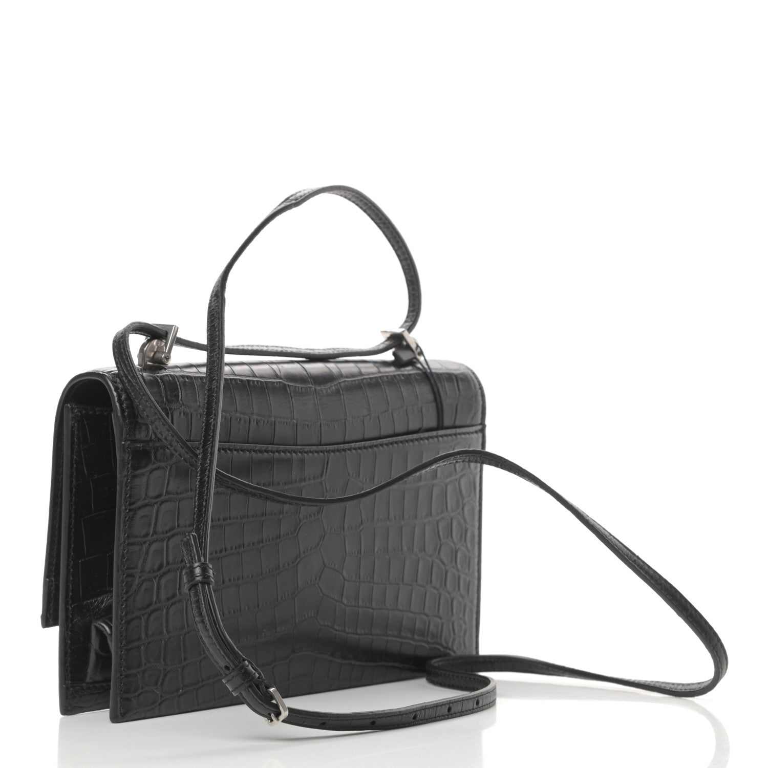 Saint Laurent Calfskin Crocodile Embossed Small Babylone Black 3 of 12